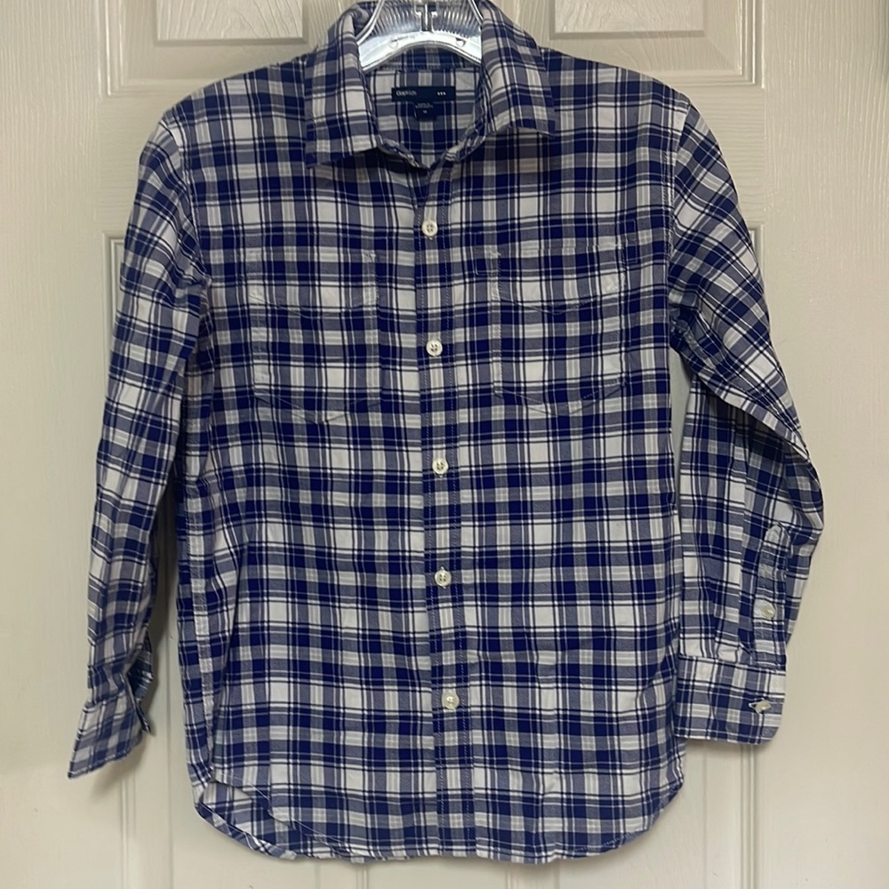 GapKids size medium long sleeve button up shirt. Navy/gray/white.